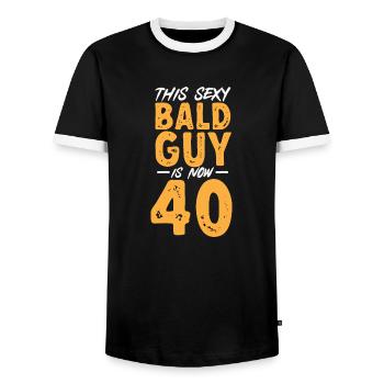 Tête chauve Calvitie Barbe Tête chauve - T-shirt contrasté Homme - noir/blanc - Devant - AI Model Female 172 light (172cm) & AI Model Male 178 light (178cm)