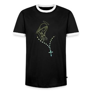Vierge Marie Jésus Bible Religion chrétienne Madone - T-shirt contrasté Homme - noir/blanc - Devant - AI Model Female 172 light (172cm) & AI Model Male 178 light (178cm)