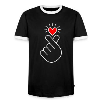 K-Pop Herz, Korea, Fingerherz, K-drama, koreanisch - Männer Kontrast-T-Shirt - Schwarz/Weiß - Vorne - AI Model Female 172 light (172cm) & AI Model Male 178 light (178cm)