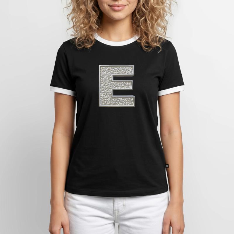 E, lettre, lettre E, initiale, initiale E, monogramme, T-shirt contrasté Homme