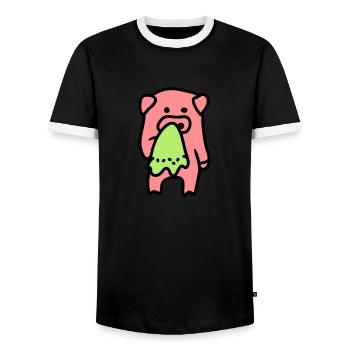 Pig sad / sick 3 - Men's Ringer Shirt - black/white - Front - AI Model Female 172 light (172cm) & AI Model Male 178 light (178cm)