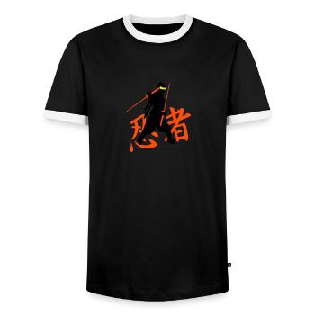 ninja kanji (A, 3c) - T-shirt contrasté Homme - noir/blanc - Devant - AI Model Female 172 light (172cm) & AI Model Male 178 light (178cm)