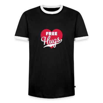 Free Hugs - Men's Ringer Shirt - black/white - Front - AI Model Female 172 light (172cm) & AI Model Male 178 light (178cm)