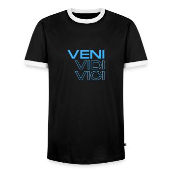 veni, vidi & vici - Men's Ringer Shirt - black/white - Front - AI Model Female 172 light (172cm) & AI Model Male 178 light (178cm)