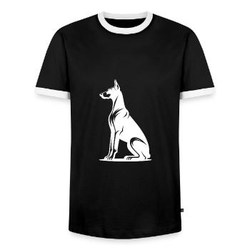 Noble Doberman Tattoo Dogs Silhouette - Men's Ringer Shirt - black/white - Front - AI Model Female 172 light (172cm) & AI Model Male 178 light (178cm)
