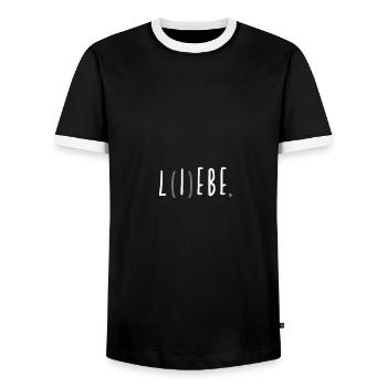 Liebe, lebe, verliebt, lebensfroh, Statement - Männer Kontrast-T-Shirt - Schwarz/Weiß - Vorne - AI Model Female 172 light (172cm) & AI Model Male 178 light (178cm)