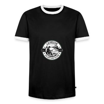 Fishing, a way of life - Men's Ringer Shirt - black/white - Front - AI Model Female 172 light (172cm) & AI Model Male 178 light (178cm)