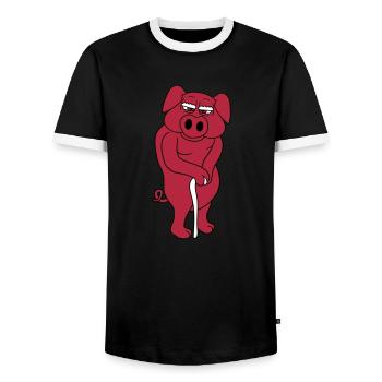 stock alt opa großvater kopf gesicht groß dick fet - Männer Kontrast-T-Shirt - Schwarz/Weiß - Vorne - AI Model Female 172 light (172cm) & AI Model Male 178 light (178cm)