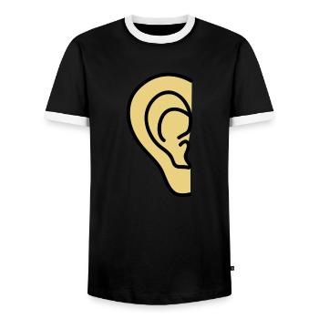 ear - Men's Ringer Shirt - black/white - Front - AI Model Female 172 light (172cm) & AI Model Male 178 light (178cm)