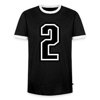 2 - Zahl 2 - Trikotnummer zweifarbig farbe ändern - Männer Kontrast-T-Shirt - Schwarz/Weiß - Vorne - AI Model Female 172 light (172cm) & AI Model Male 178 light (178cm)