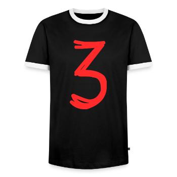 3 YEARS. 3RD ANNIVERSARY. BIRTHDAY 3 YEARS. THREE - Men's Ringer Shirt - black/white - Front - AI Model Female 172 light (172cm) & AI Model Male 178 light (178cm)