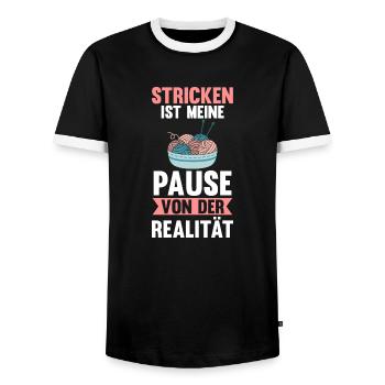 Häkeln Nähen Stricken - Männer Kontrast-T-Shirt - Schwarz/Weiß - Vorne - AI Model Female 172 light (172cm) & AI Model Male 178 light (178cm)