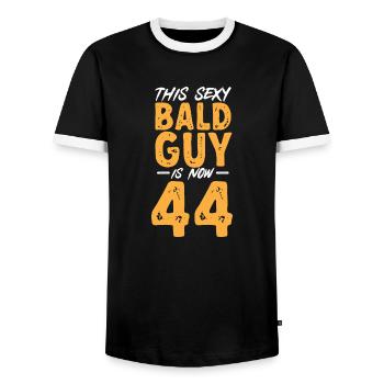 Tête chauve Calvitie Barbe Tête chauve - T-shirt contrasté Homme - noir/blanc - Devant - AI Model Female 172 light (172cm) & AI Model Male 178 light (178cm)