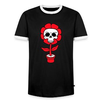 Evil Halloween Flower Skull Skull Horror Pot - Men's Ringer Shirt - black/white - Front - AI Model Female 172 light (172cm) & AI Model Male 178 light (178cm)