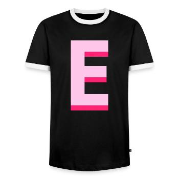Pop und moderner rosa Buchstabe e - Männer Kontrast-T-Shirt - Schwarz/Weiß - Vorne - AI Model Female 172 light (172cm) & AI Model Male 178 light (178cm)