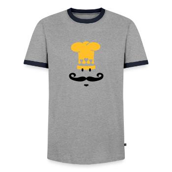 Meisterkoch / chef cook (2c) - Men's Ringer Shirt - grey/navy  - Front - AI Model Female 172 light (172cm) & AI Model Male 178 light (178cm)