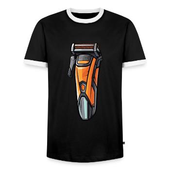 Hair clippers, hairdresser, barber - Men's Ringer Shirt - black/white - Front - AI Model Female 172 light (172cm) & AI Model Male 178 light (178cm)