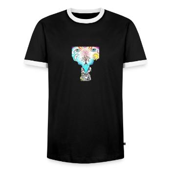 open mind - Men's Ringer Shirt - black/white - Front - AI Model Female 172 light (172cm) & AI Model Male 178 light (178cm)