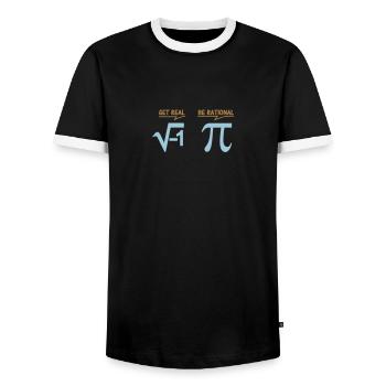 get real - be rational (2c) - Men's Ringer Shirt - black/white - Front - AI Model Female 172 light (172cm) & AI Model Male 178 light (178cm)