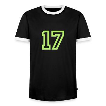 17 Collegestyle - Männer Kontrast-T-Shirt - Schwarz/Weiß - Vorne - AI Model Female 172 light (172cm) & AI Model Male 178 light (178cm)