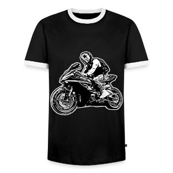 Moto Lifestyle / Moto / Motos motard - T-shirt contrasté Homme - noir/blanc - Devant - AI Model Female 172 light (172cm) & AI Model Male 178 light (178cm)