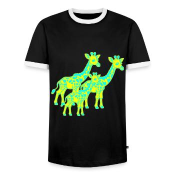 Girafe Afrique Safari Enfant Enfants Rétro Années 80 Années 90 - T-shirt contrasté Homme - noir/blanc - Devant - AI Model Female 172 light (172cm) & AI Model Male 178 light (178cm)