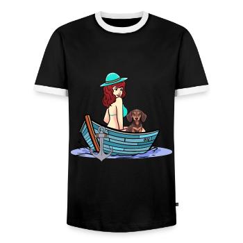 Holiday Ready for Holiday Dog Boat Holiday Leisure Dogs - Men's Ringer Shirt - black/white - Front - AI Model Female 172 light (172cm) & AI Model Male 178 light (178cm)