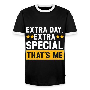 Happy Birthday Leap Year February 29 Leap Day - Men's Ringer Shirt - black/white - Front - AI Model Female 172 light (172cm) & AI Model Male 178 light (178cm)