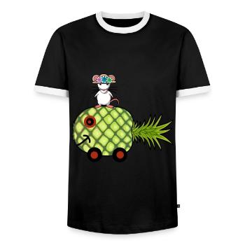 Ananas Wohnwagen Ratte Urlaub Reise - Männer Kontrast-T-Shirt - Schwarz/Weiß - Vorne - AI Model Female 172 light (172cm) & AI Model Male 178 light (178cm)