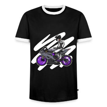 Superbike / Supermotard / Supermoto Wheelie Biker - T-shirt contrasté Homme - noir/blanc - Devant - AI Model Female 172 light (172cm) & AI Model Male 178 light (178cm)