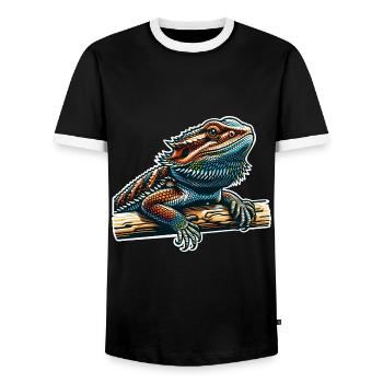 Bartagame Bartagamen Bearded Dragon - Men's Ringer Shirt - black/white - Front - AI Model Female 172 light (172cm) & AI Model Male 178 light (178cm)