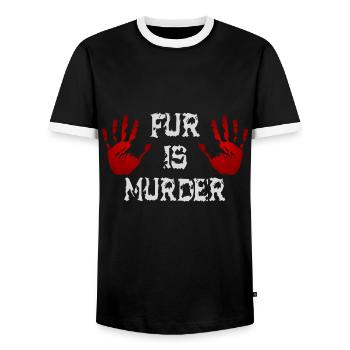 Fur is murder - Men's Ringer Shirt - black/white - Front - AI Model Female 172 light (172cm) & AI Model Male 178 light (178cm)