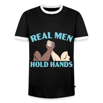 Real Men Holding Hands Arm Wrestling Arm Wrestling - Men's Ringer Shirt - black/white - Front - AI Model Female 172 light (172cm) & AI Model Male 178 light (178cm)