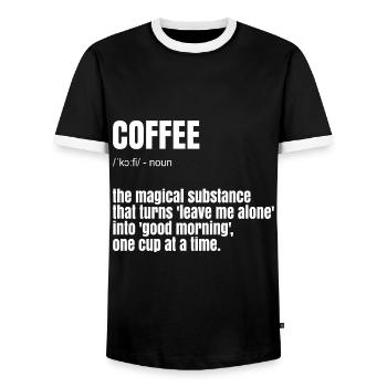 Funny Coffee Saying - Men's Ringer Shirt - black/white - Front - AI Model Female 172 light (172cm) & AI Model Male 178 light (178cm)