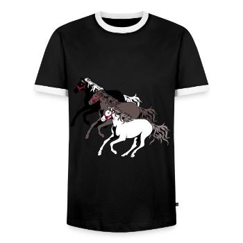 Wild Horses Herd Horse Gallop Horse Racing Pony - Men's Ringer Shirt - black/white - Front - AI Model Female 172 light (172cm) & AI Model Male 178 light (178cm)