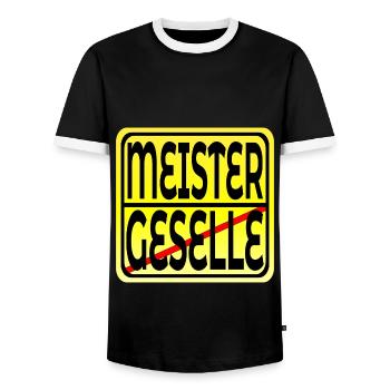 Meisterprüfung bestanden - MEISTER GESELLE - Männer Kontrast-T-Shirt - Schwarz/Weiß - Vorne - AI Model Female 172 light (172cm) & AI Model Male 178 light (178cm)