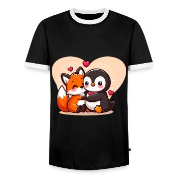 Renard mignon câlin pingouin - T-shirt contrasté Homme - noir/blanc - Devant - AI Model Female 172 light (172cm) & AI Model Male 178 light (178cm)