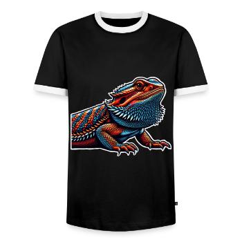 Bartagame Bartagamen Bearded Dragon - Men's Ringer Shirt - black/white - Front - AI Model Female 172 light (172cm) & AI Model Male 178 light (178cm)