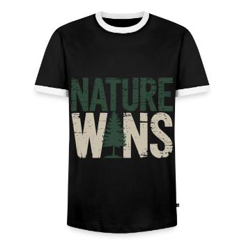 Nature Wins – Statement for Environmentalists - Men's Ringer Shirt - black/white - Front - AI Model Female 172 light (172cm) & AI Model Male 178 light (178cm)