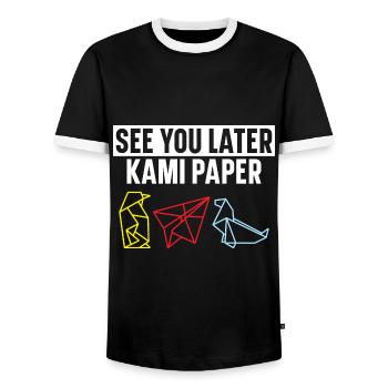 See You Later Kami Paper Origami Japanese Art - Men's Ringer Shirt - black/white - Front - AI Model Female 172 light (172cm) & AI Model Male 178 light (178cm)