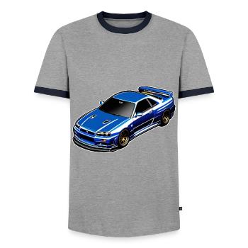 Jdm / Tuning / Turbocharger / Rims / Chiptuning - Men's Ringer Shirt - grey/navy  - Front - AI Model Female 172 light (172cm) & AI Model Male 178 light (178cm)