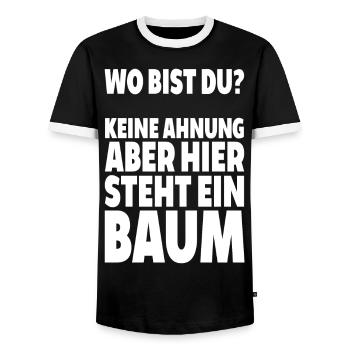 Where are you? No idea here is tree saying lus - Men's Ringer Shirt - black/white - Front - AI Model Female 172 light (172cm) & AI Model Male 178 light (178cm)