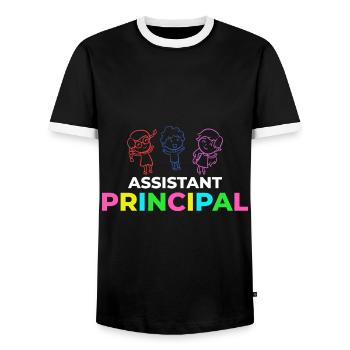 Chef d’établissement Directeur Directeur Directeur de la direction de l’école - T-shirt contrasté Homme - noir/blanc - Devant - AI Model Female 172 light (172cm) & AI Model Male 178 light (178cm)