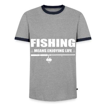 Angler Fishing Means Enjoying Life Angeln Fischer - Männer Kontrast-T-Shirt - Grau/Navy  - Vorne - AI Model Female 172 light (172cm) & AI Model Male 178 light (178cm)