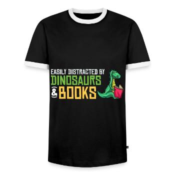 Dinosaur Book Read Dino Read Funny Readers - Men's Ringer Shirt - black/white - Front - AI Model Female 172 light (172cm) & AI Model Male 178 light (178cm)