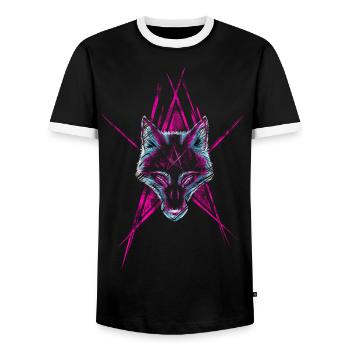 Wolf Star - Men's Ringer Shirt - black/white - Front - AI Model Female 172 light (172cm) & AI Model Male 178 light (178cm)