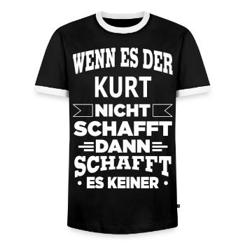 KURT - Männer Kontrast-T-Shirt - Schwarz/Weiß - Vorne - AI Model Female 172 light (172cm) & AI Model Male 178 light (178cm)