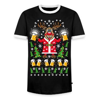 81 Hirsch Rudolph Deer Bier Beer Weihnachtsmann - Männer Kontrast-T-Shirt - Schwarz/Weiß - Vorne - AI Model Female 172 light (172cm) & AI Model Male 178 light (178cm)