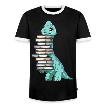 Dinosaurier Bücher Dino Lesen Langhals - Männer Kontrast-T-Shirt - Schwarz/Weiß - Vorne - AI Model Female 172 light (172cm) & AI Model Male 178 light (178cm)