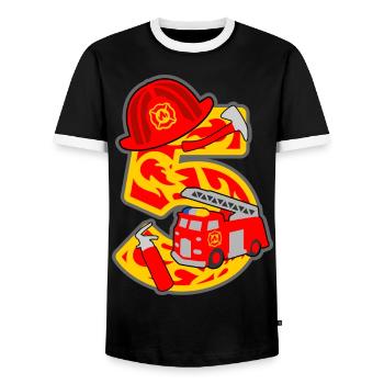 Pompier 5ème anniversaire numéro 5 - 5 ans - T-shirt contrasté Homme - noir/blanc - Devant - AI Model Female 172 light (172cm) & AI Model Male 178 light (178cm)